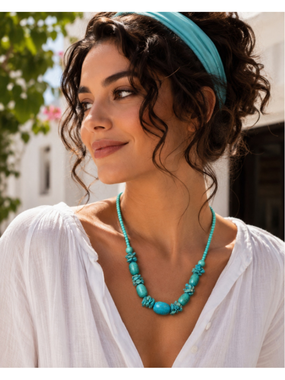Vintage Turquoise Statement Beaded Necklace – Southwestern Boho Chunky